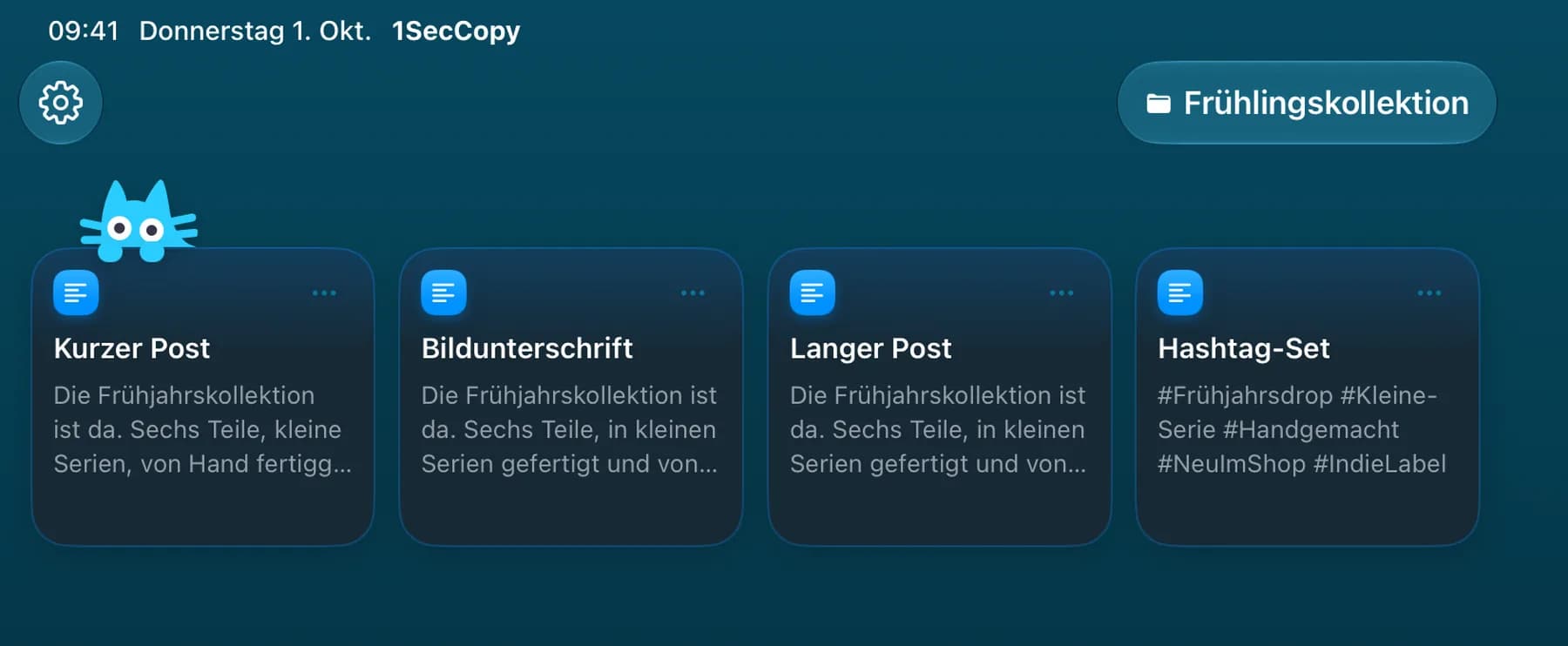 Kampagnenordner mit gespeicherten Texten und Hashtags