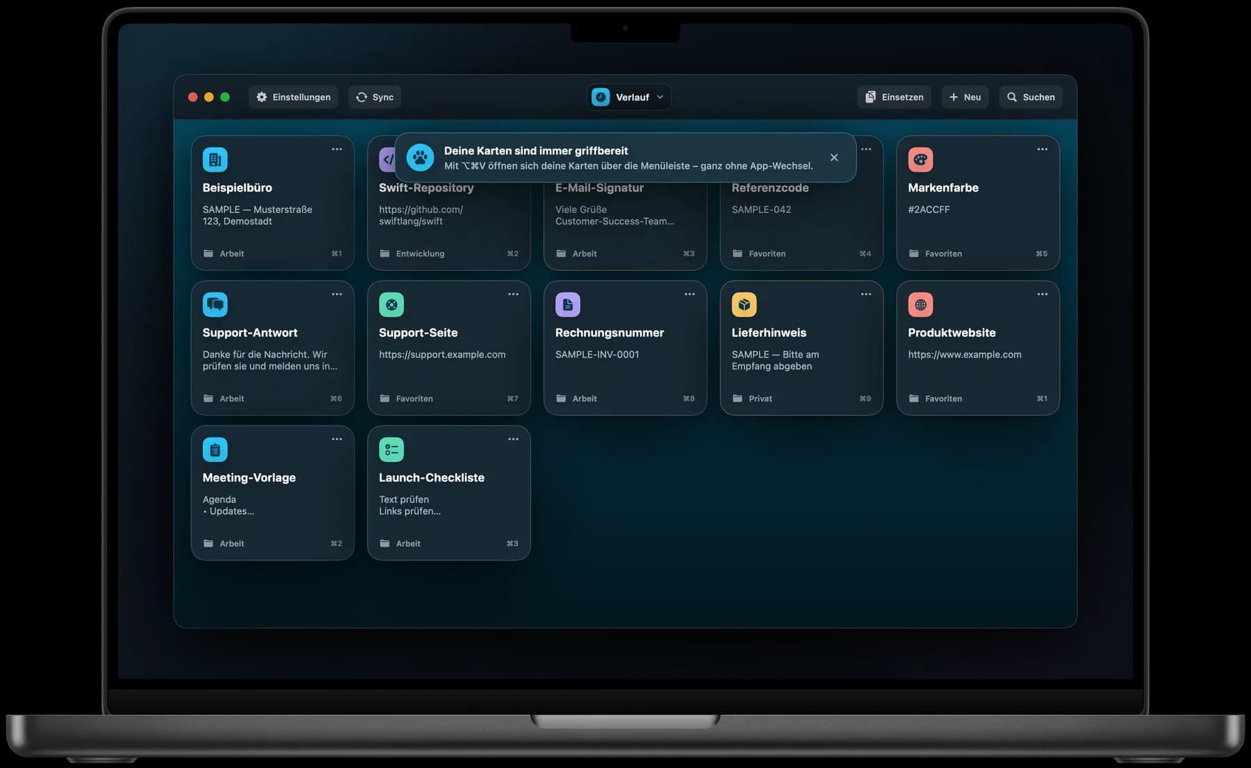 Screenshot des Panels in der Mac-Menüleiste