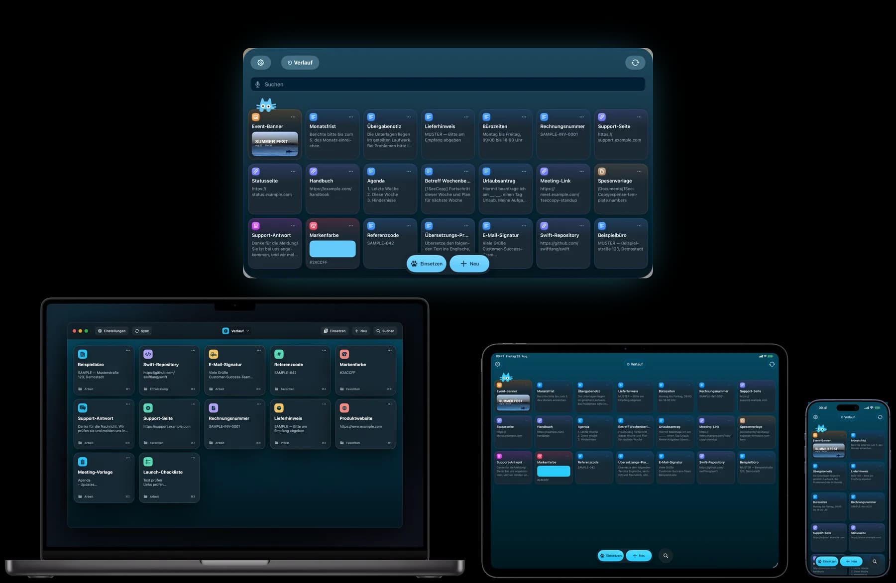 1SecCopy auf Mac, iPad, iPhone und Apple Vision Pro