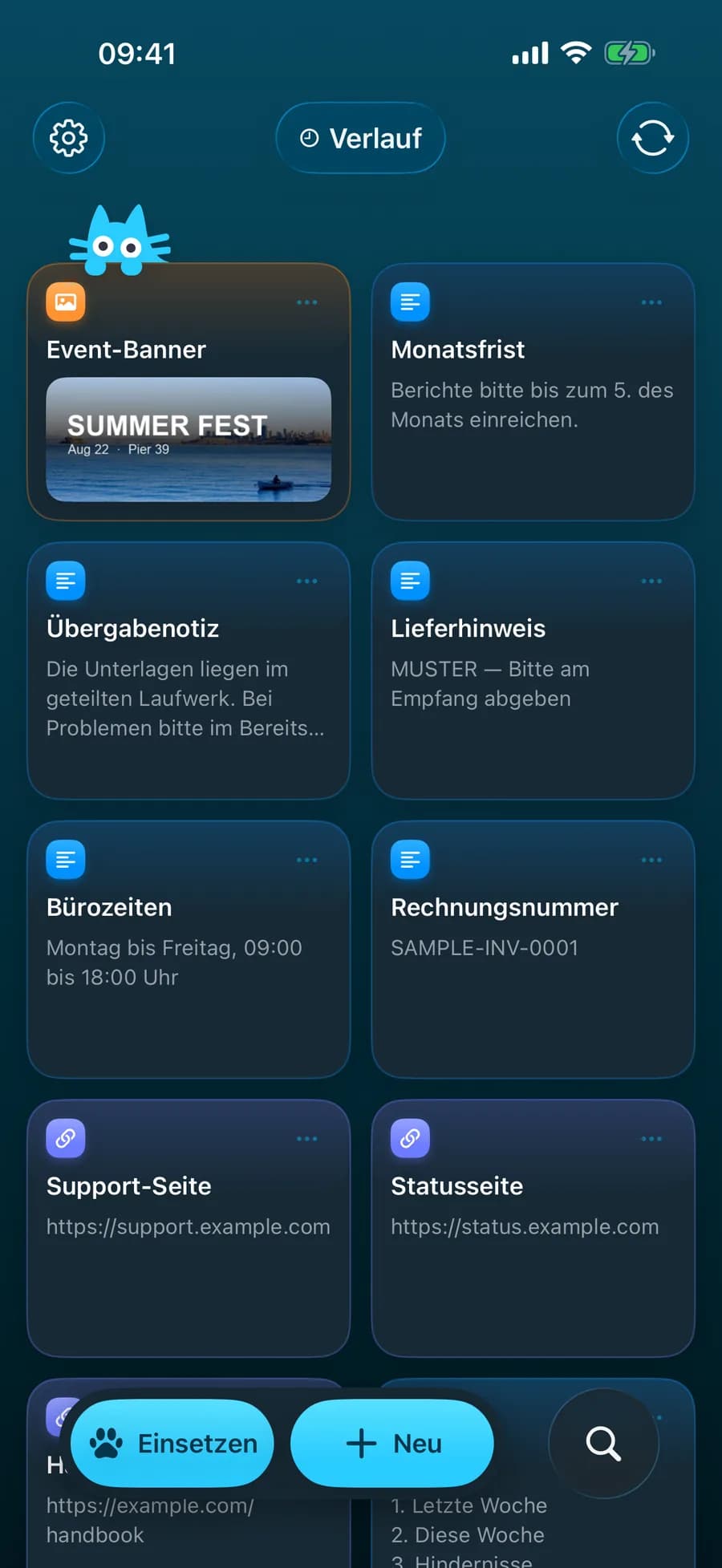 Screenshot des App-Hauptbildschirms