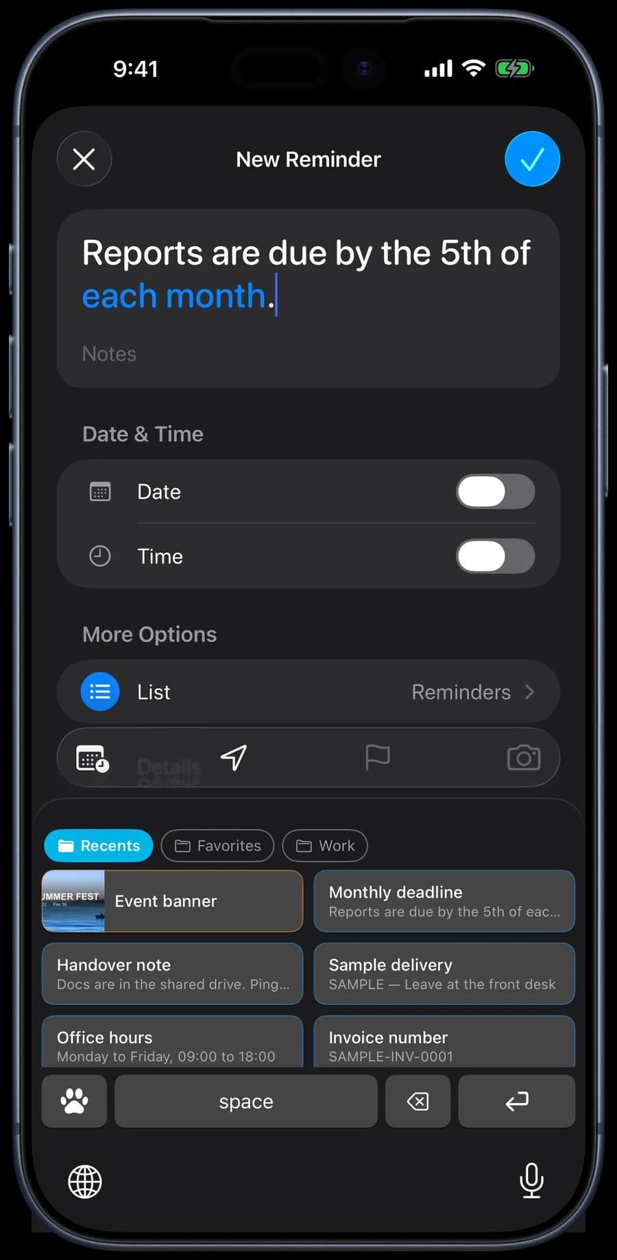 1SecCopy keyboard on iPhone screenshot