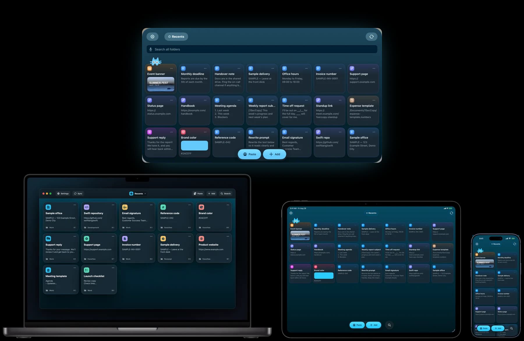 1SecCopy on Mac, iPad, iPhone and Apple Vision Pro