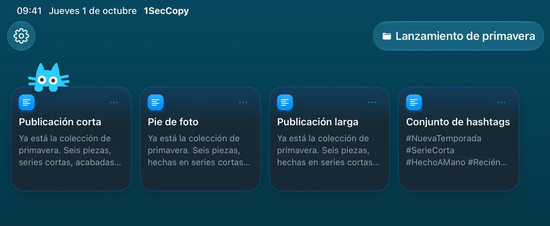 Carpeta de campaña con textos y hashtags guardados