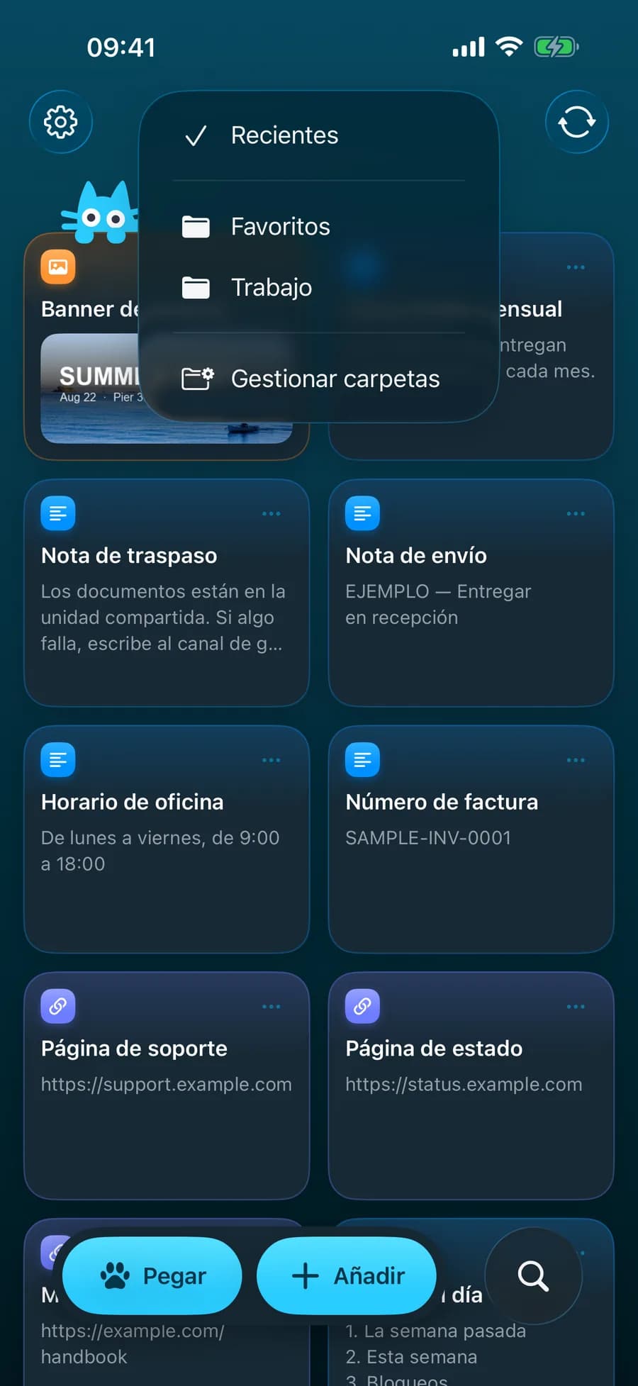 Captura de tarjetas y carpetas