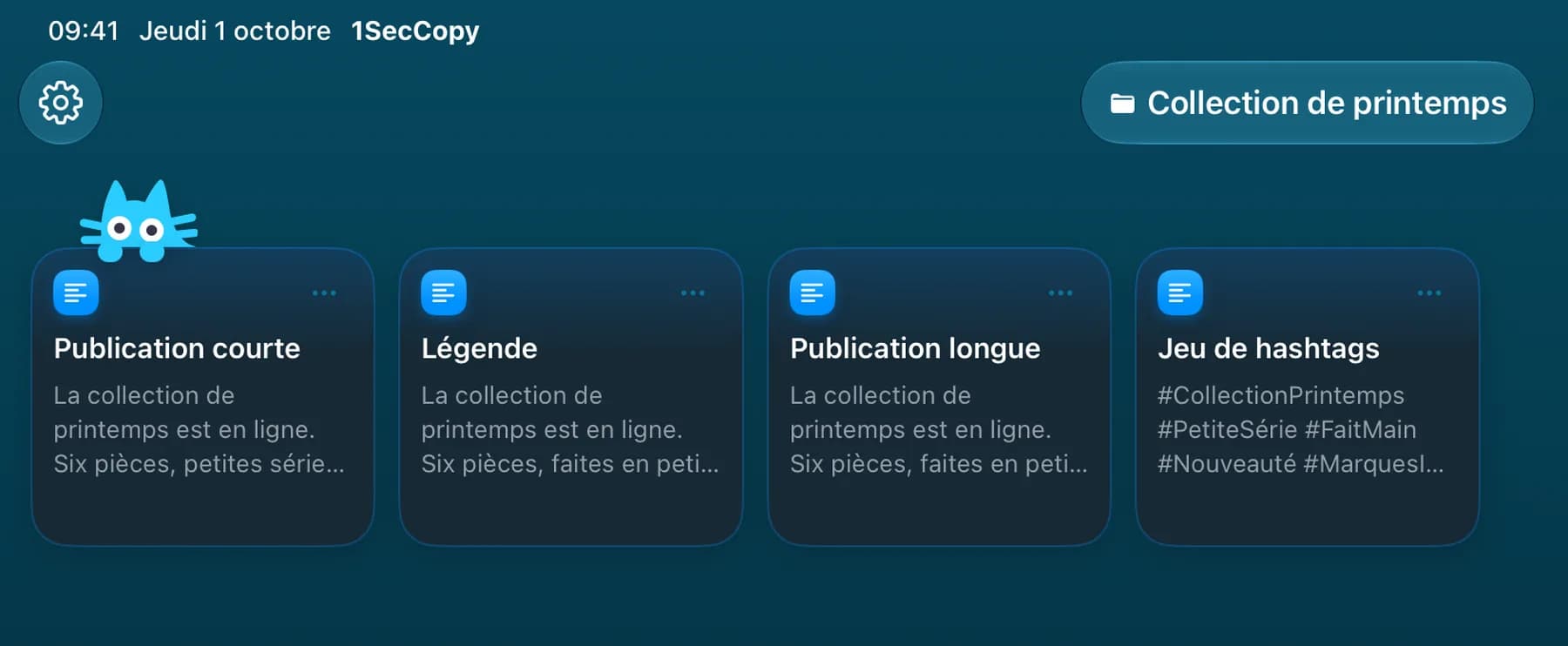 Dossier de campagne avec textes et hashtags enregistrés