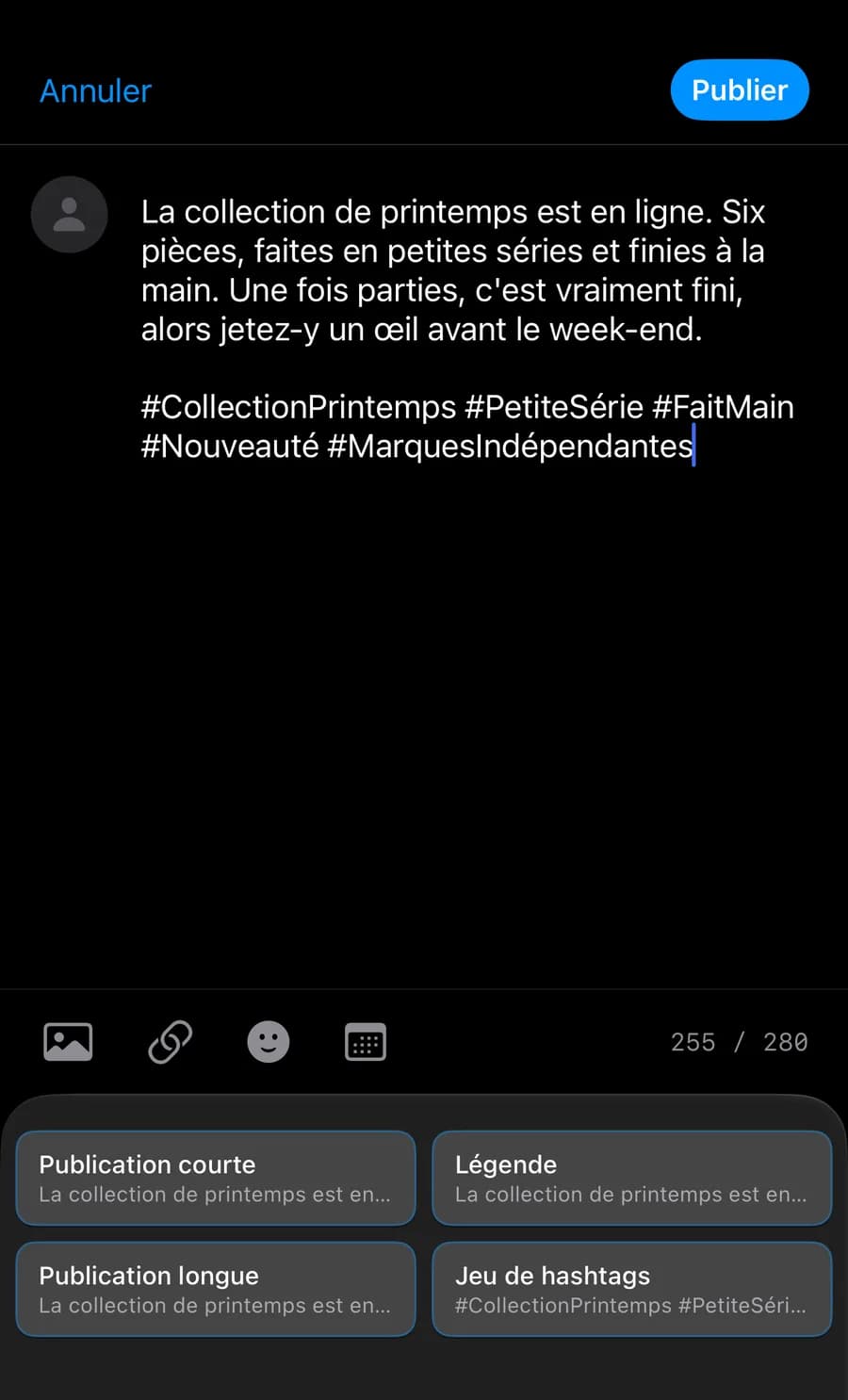 Clavier 1SecCopy insérant du texte dans un éditeur de publication sur iPhone
