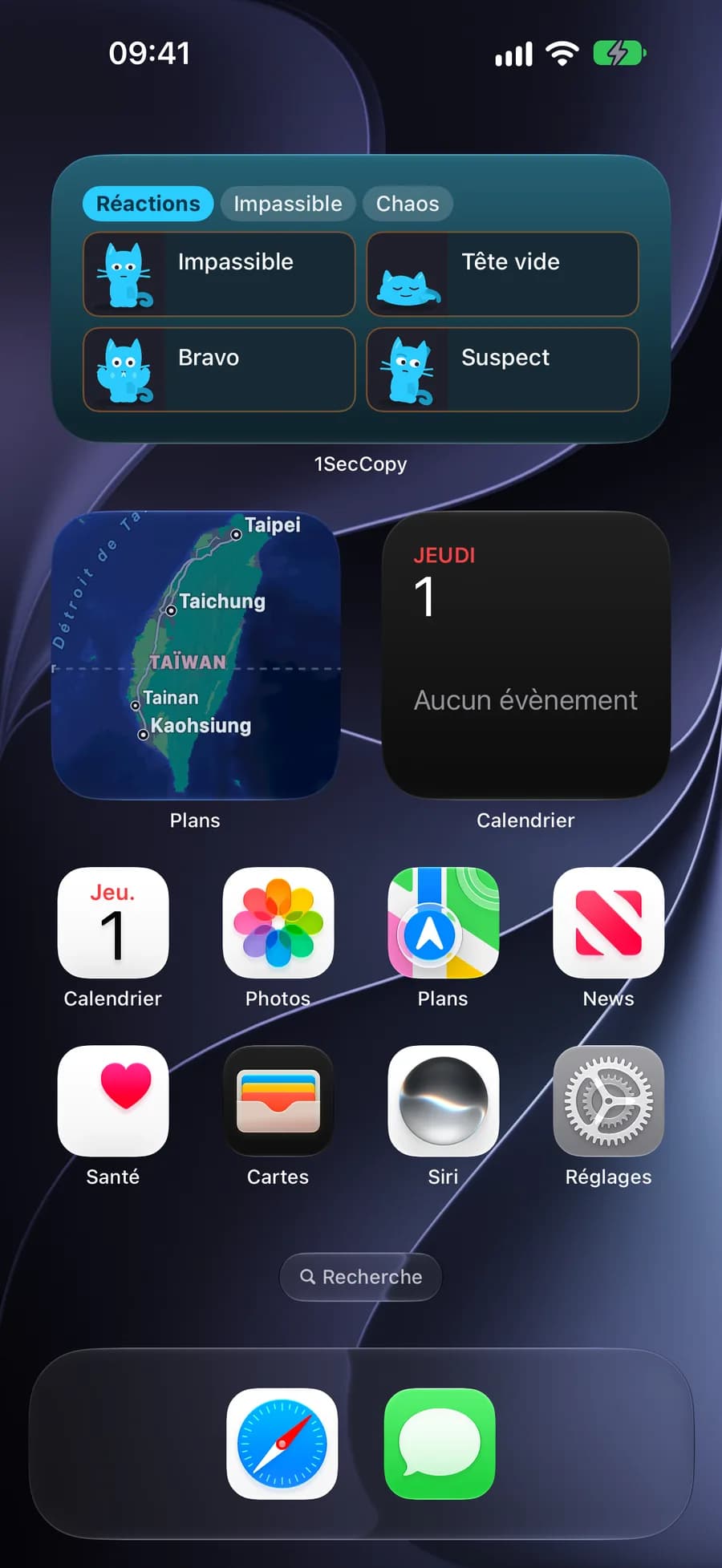 Widget Quick Copy avec des images de réaction sur iPhone