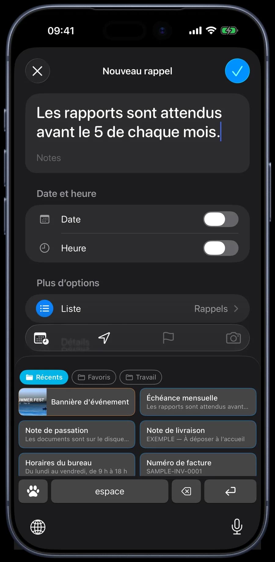 Capture du clavier 1SecCopy sur iPhone