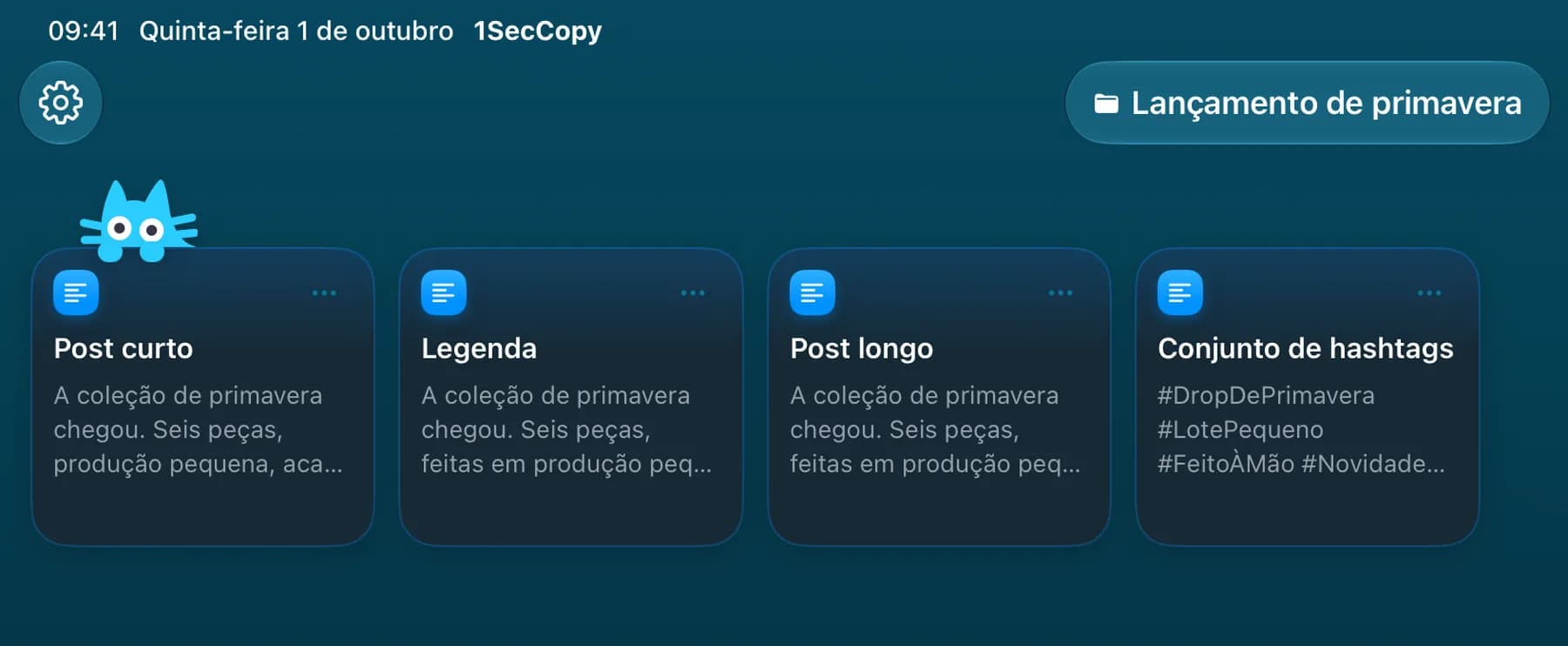 Pasta de campanha com textos e hashtags salvos