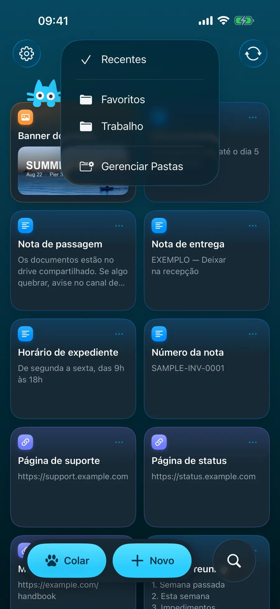 Captura de cartões e pastas