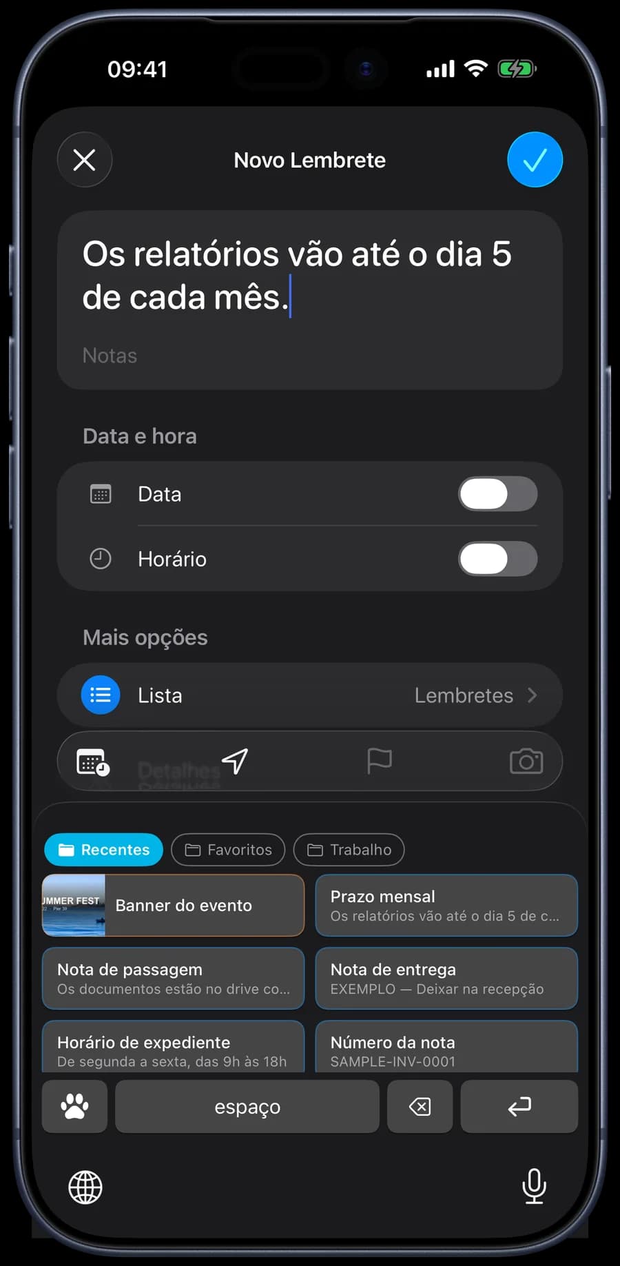 Captura do teclado do 1SecCopy no iPhone